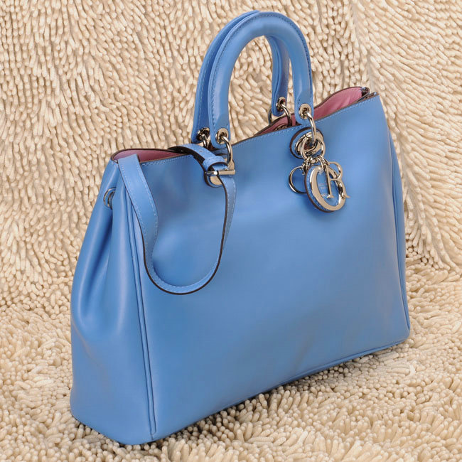 Christian Dior diorissimo nappa leather bag 0901 blue with silver hardware - Click Image to Close